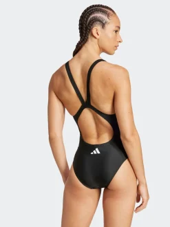 Zwart - adidas 3 badpak met strepen en V-rug
