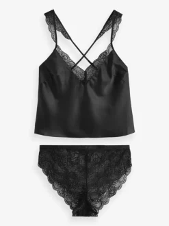 Zwart - Ann Summers Admiring Satin Lace Cami Set