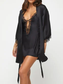 Zwart - Ann Summers Cherryann satijnen kimono