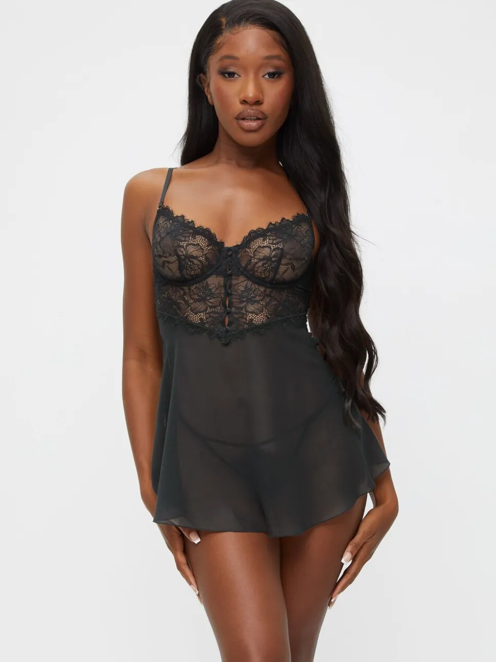 Zwart - Ann Summers The Iris babydoll met kant