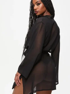 Zwart - Ann Summers The Promising Chiffon Robe