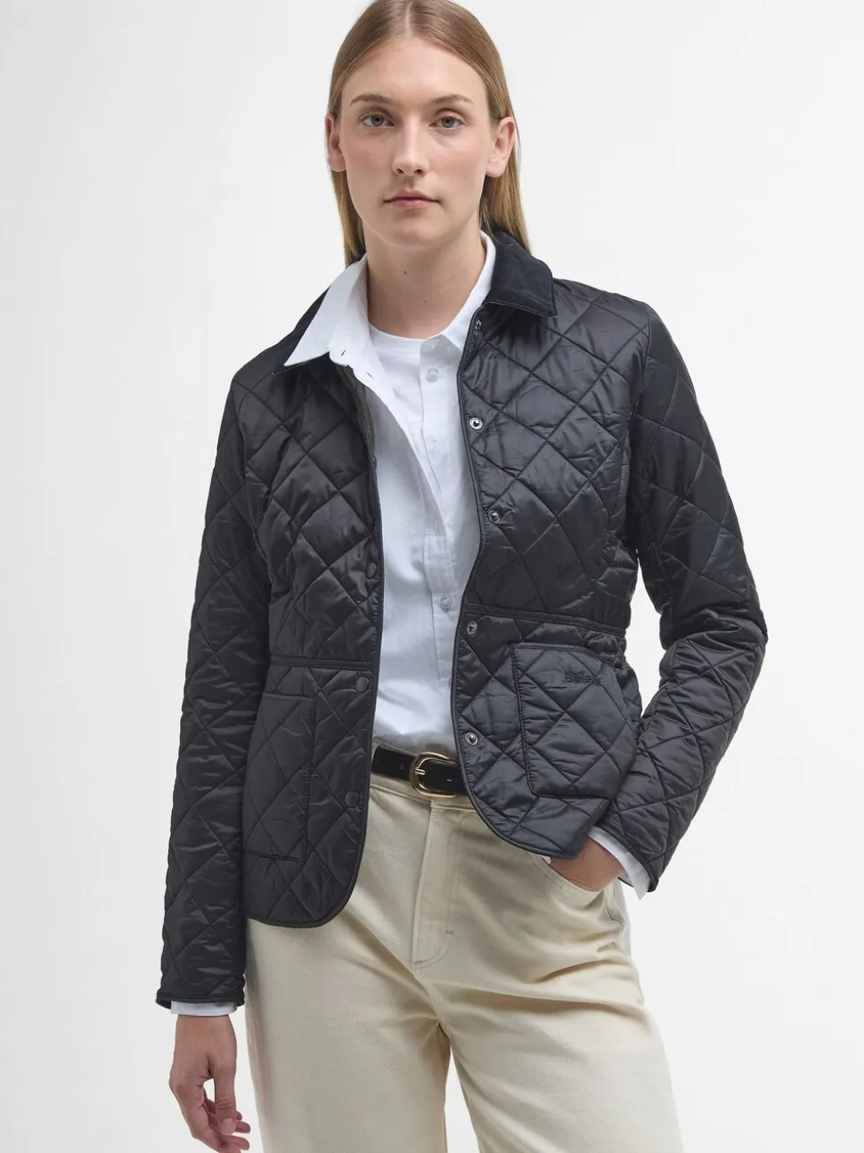 Zwart - Barbour® - Deveron in schuine ruit doorgestikt lichtgewicht jack