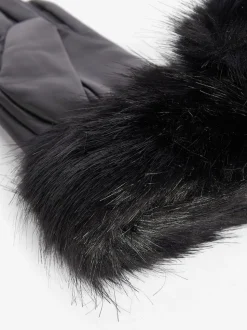 Zwart - Barbour® - Leren handschoenen met imitatiebontrand