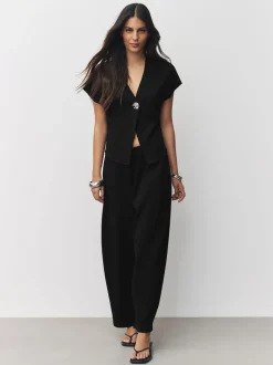 Zwart - Barrel Leg Compact Trousers