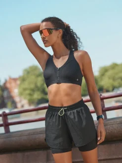 Zwart - B-GG Active Sports high impact Dry Tech-sportbeha met rits aan de voorkant