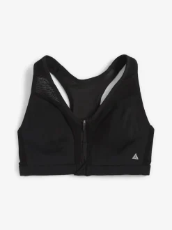Zwart - B-GG Active Sports high impact Dry Tech-sportbeha met rits aan de voorkant