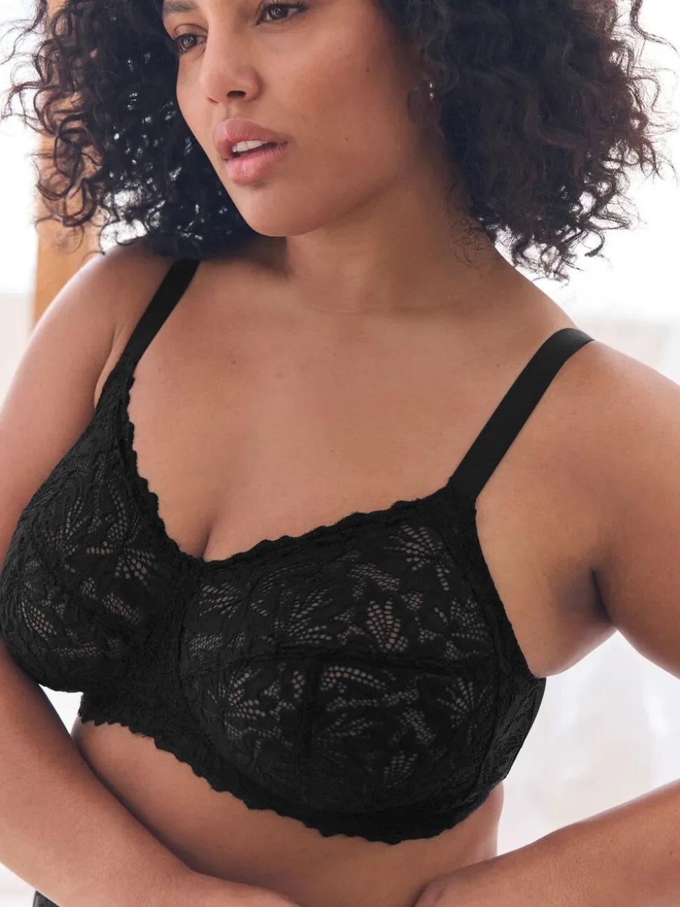 Zwart - B-H Totale ondersteuning kanten beha zonder vulling en zonder beugel met volledige cup en ultiem comfort