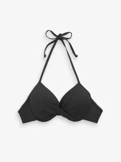 Zwart - Bikinibeugeltop met vulling en lage decolleté