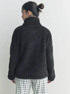 Zwart - Borg fleece met korte rits
