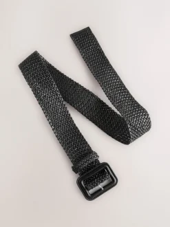 Zwart - Brede riem met raffia-effect