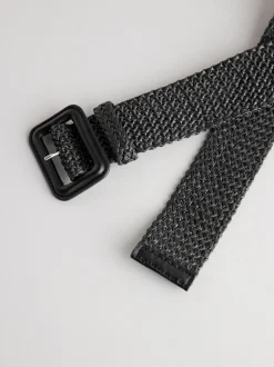 Zwart - Brede riem met raffia-effect