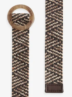 Zwart - Brede riem met raffia-effect en vierkante gesp