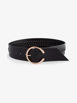 Zwart - Brede riem met vlechtdetail