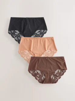 Zwart / Caramel huidskleur / Chocolade huidskleur - 3 Niet-aftekenende slips met kanten achterkant