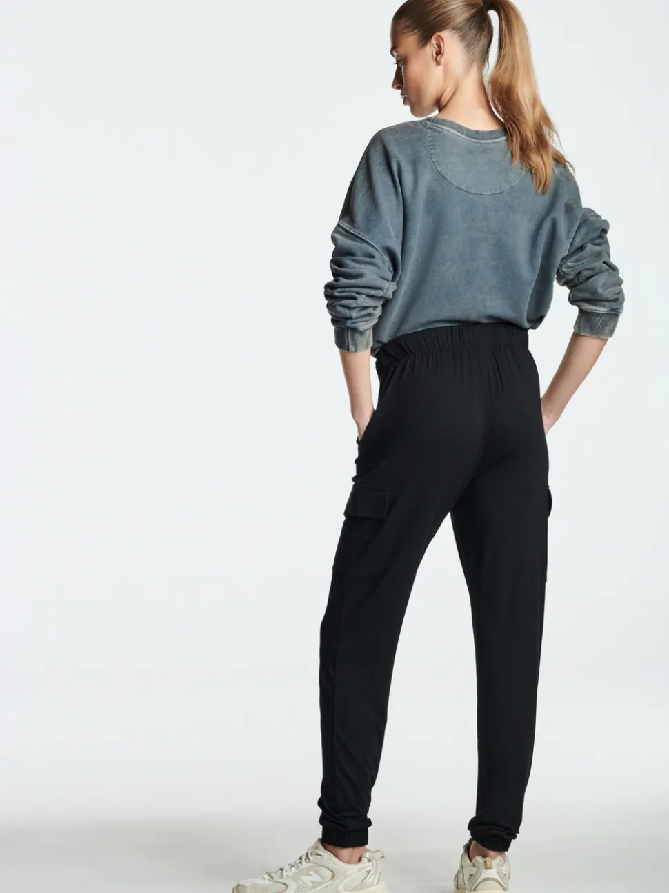 Zwart - Cargo jersey joggingbroek