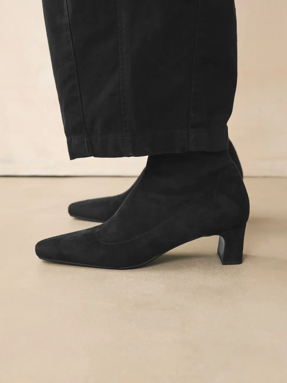Zwart - Chisel Toe Block Heel Sock Boots
