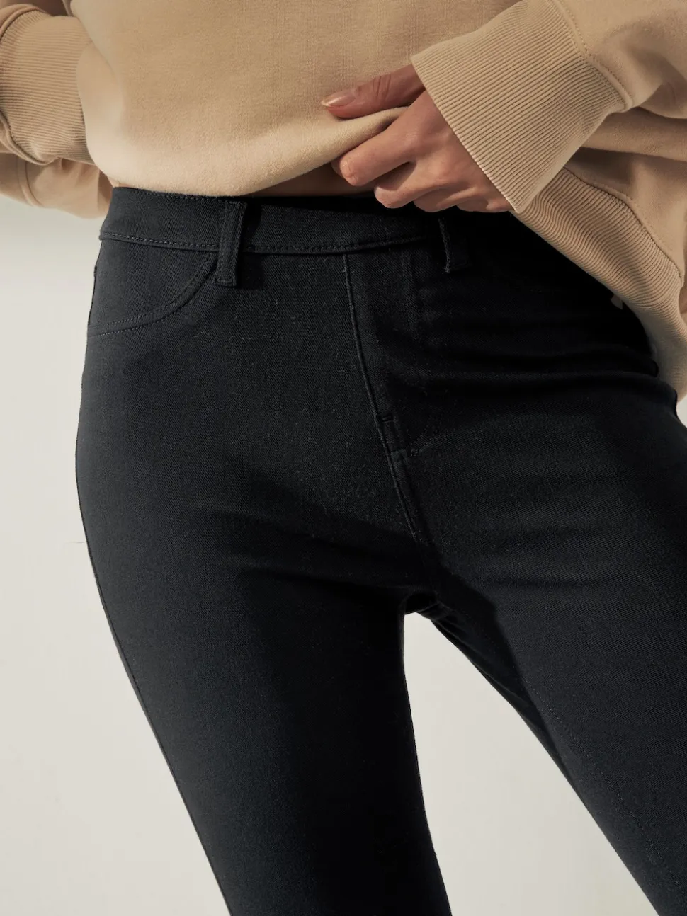 Zwart - Cropped denim jersey legging