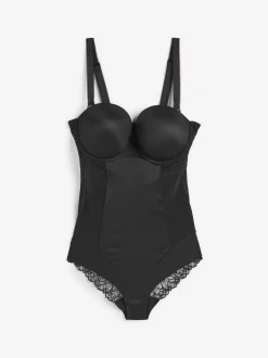 Zwart - DD+ kanten tummy control body met lichte vulling