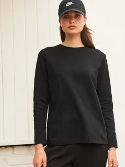 Zwart - Dik T-shirt met lange mouwen en ronde hals