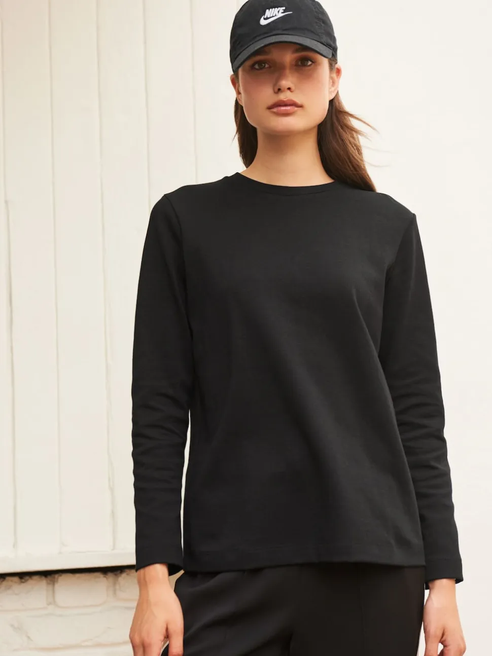 Zwart - Dik T-shirt met lange mouwen en ronde hals