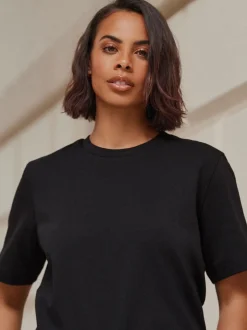 Zwart - Dik T-shirt met ronde hals en korte mouwen