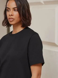 Zwart - Dik T-shirt met ronde hals en korte mouwen