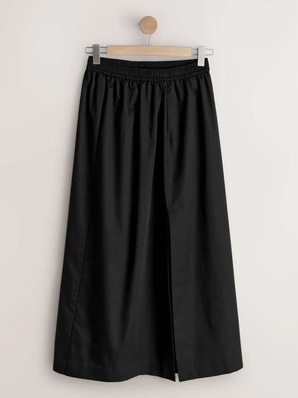 Zwart - Elastic Waist Cotton Blend Midi Skirt