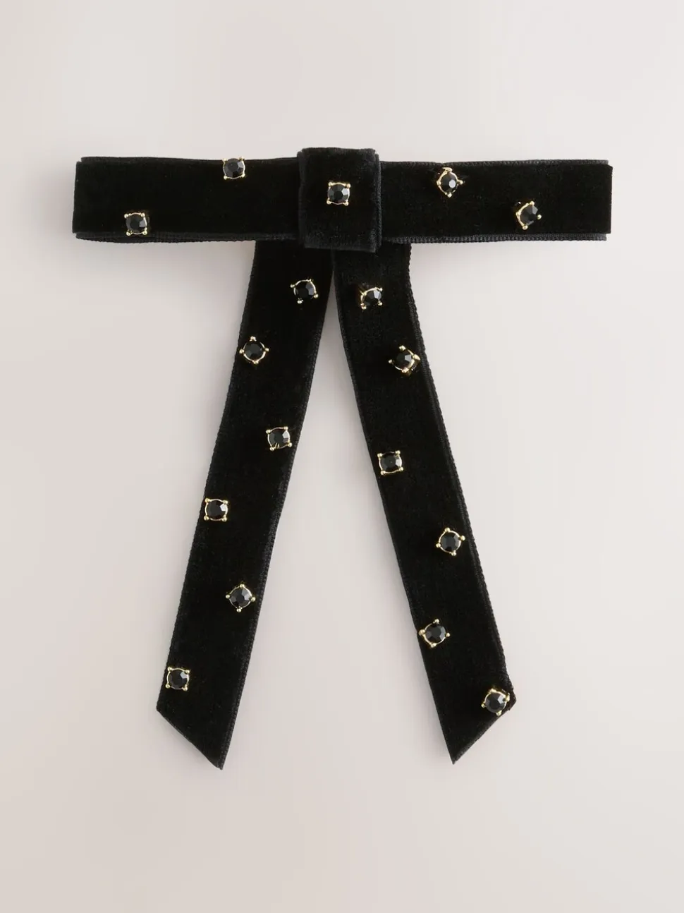 Zwart - Embellished Velvet Bow Hair Barrette