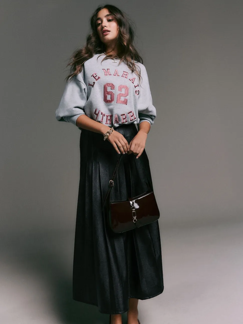 Zwart - Faux Leather Midi Kilt Skirt