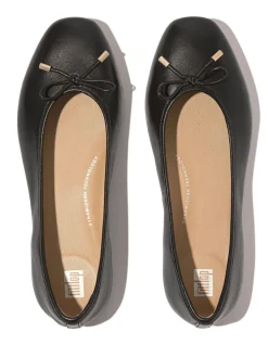 Zwart - FitFlop Delicato Bow Soft Leather Ballet Flats
