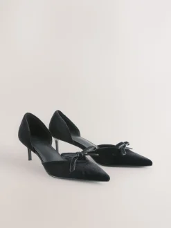 Zwart - Forever Comfort® - Fluwelen tweedelige hakken met strik en spitse neus