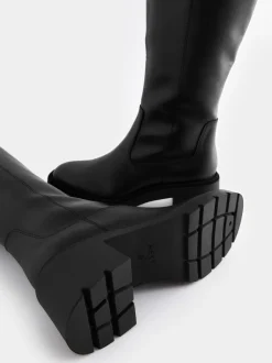 Zwart - Forever Comfort® Chunky Heeled Round Toe Knee High Boots