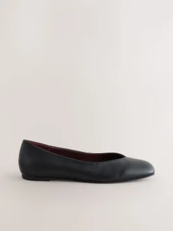 Zwart - Forever Comfort® Leather Square Toe Ballerina Flats
