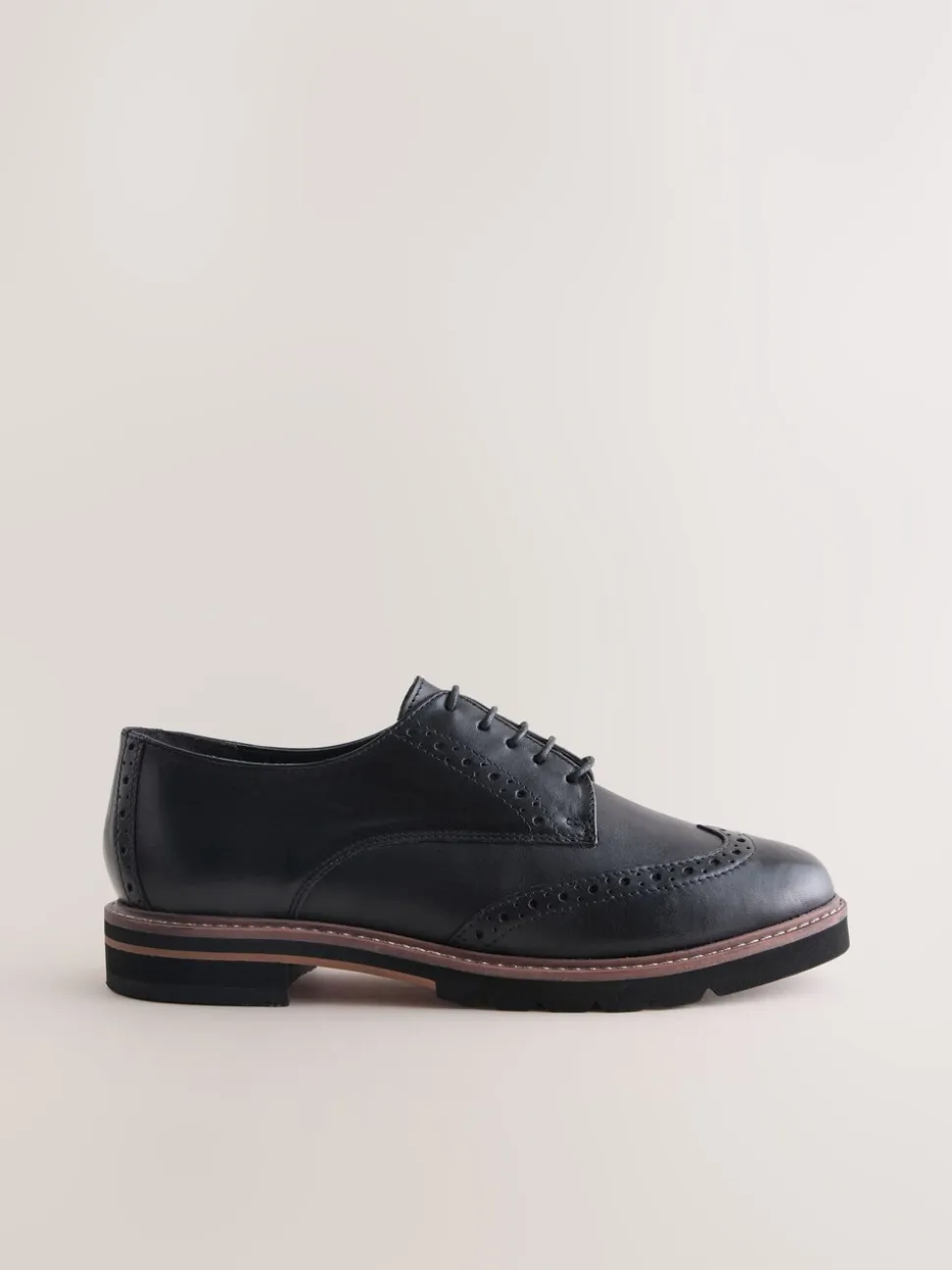 Zwart - Forever Comfort® Leather Brogue Detailing Chunky Sole Lace-Up Shoes