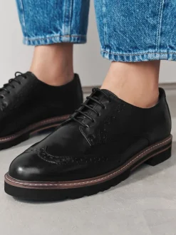 Zwart - Forever Comfort® Leather Brogue Detailing Chunky Sole Lace-Up Shoes