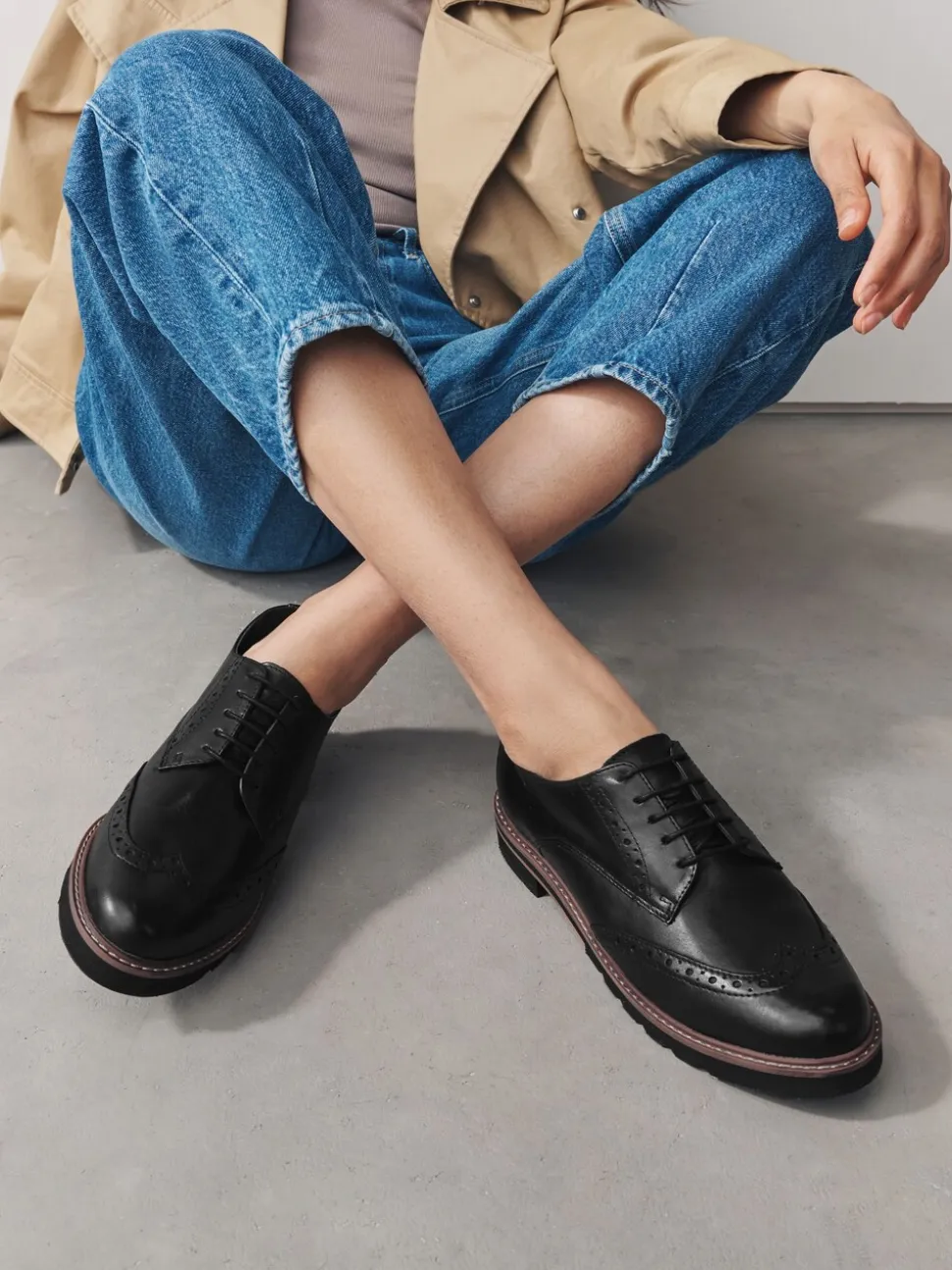 Zwart - Forever Comfort® Leather Brogue Detailing Chunky Sole Lace-Up Shoes