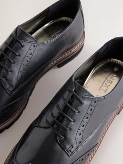 Zwart - Forever Comfort® Leather Brogue Detailing Chunky Sole Lace-Up Shoes