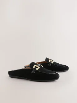 Zwart - Forever Comfort® Leather Hardware Trim Detail Loafer Mules