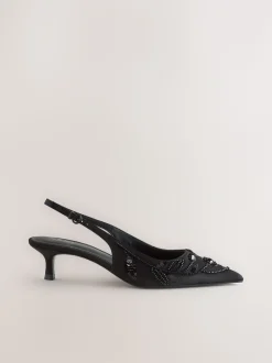 Zwart - Forever Comfort satijnen slingbacks met kralen en hakje