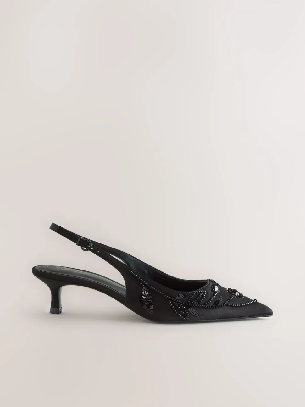 Zwart - Forever Comfort satijnen slingbacks met kralen en hakje
