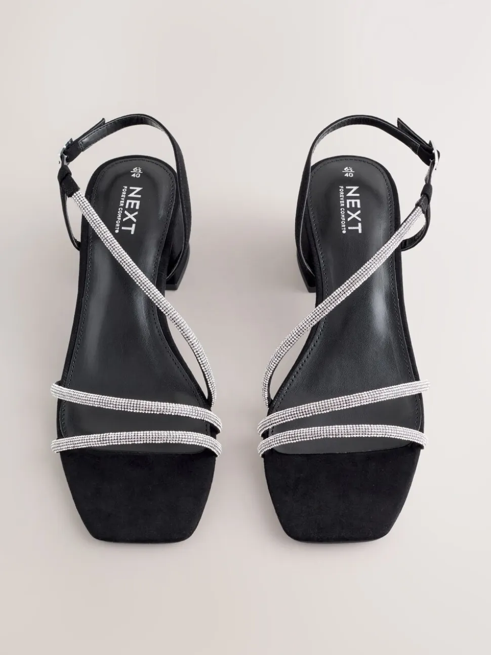 Zwart - Forever Comfort Square Toe Jewelled Strappy Block Heeled Sandals