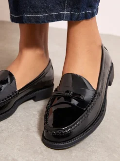 Zwart - Friends Like These Patent Faux Leather Comfort Bow Smart Loafers
