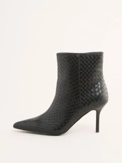 Zwart - Friends Like These Faux Leather Mid Heel Smart Point Toe Woven Ankle Boots