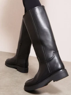 Zwart - Friends Like These Faux Leather Casual Flat Pull On Knee High Long Riding Boots