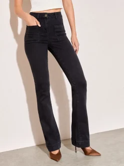Zwart - Friends Like These jeans met zakken, hoge taille en uitlopende pijpen