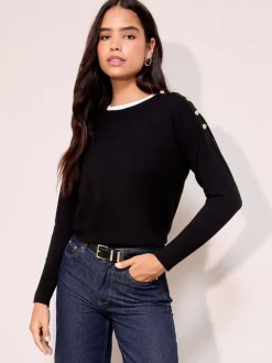 Zwart - Friends Like These Button Shoulder Jumper