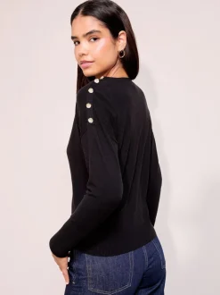 Zwart - Friends Like These Button Shoulder Jumper