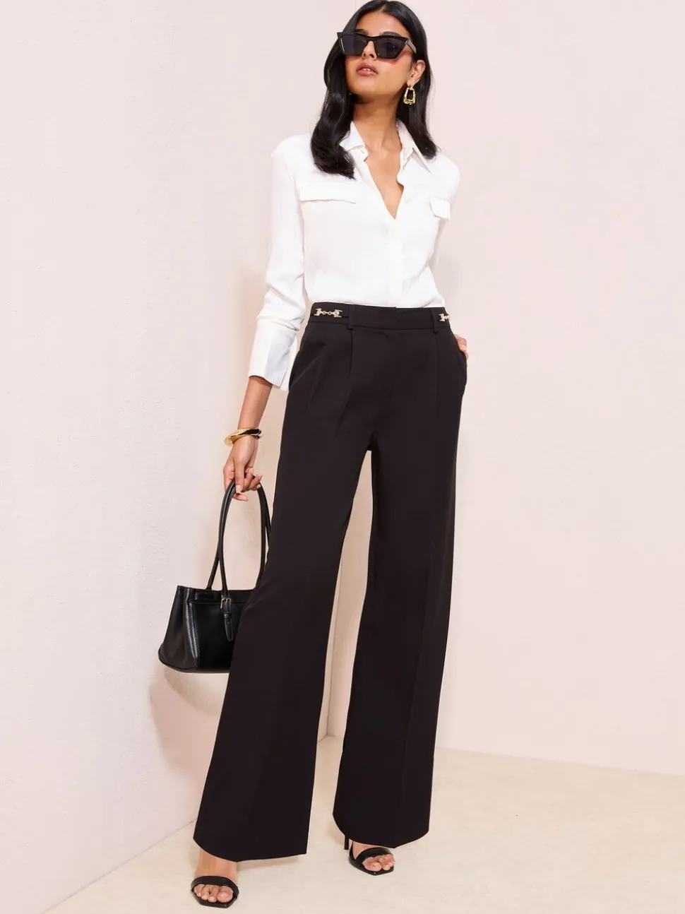 Zwart - Friends Like These X Lucy Mecklenburgh Snaffle Trim Premium Wide Leg Trousers