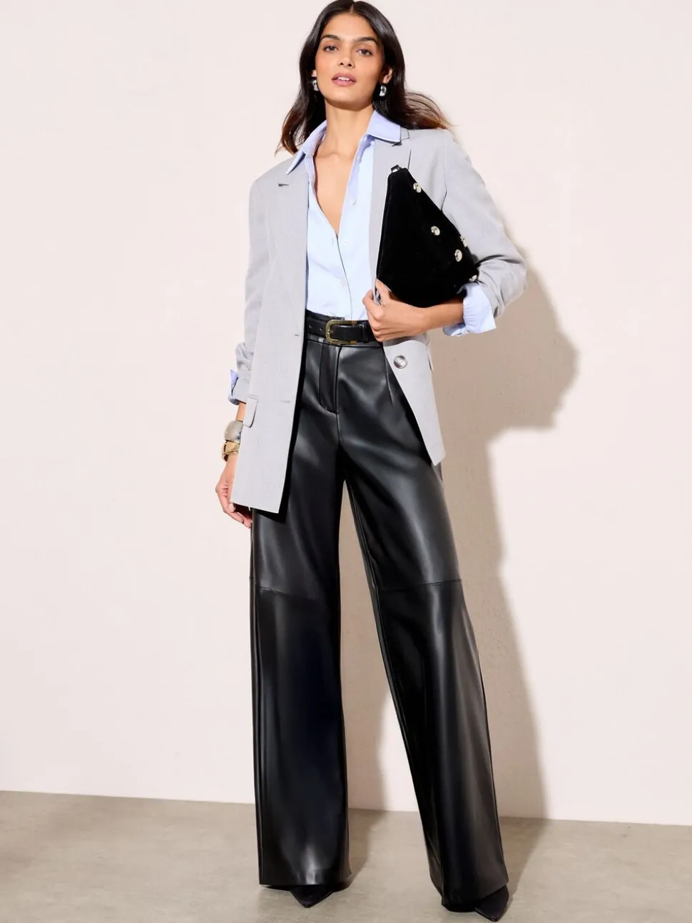Zwart - Friends Like These X Lucy Mecklenburgh Faux Leather Tailored Wide Leg Trousers
