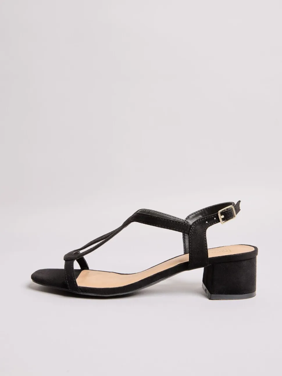 Zwart - Friends Like These - Sandalen met lage blokhak, T-band en imitatieleer